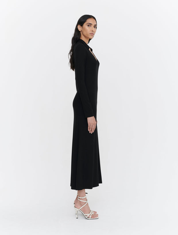 Rib Collared Long Sleeve Maxi