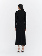 Rib Collared Long Sleeve Maxi