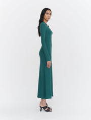 Rib Collared Long Sleeve Maxi