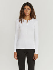 Women's Organic cotton ribbed button front white top