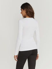 Women's Organic cotton ribbed button front white top