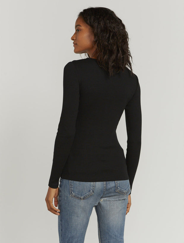 Women's Organic cotton ribbed button front black top