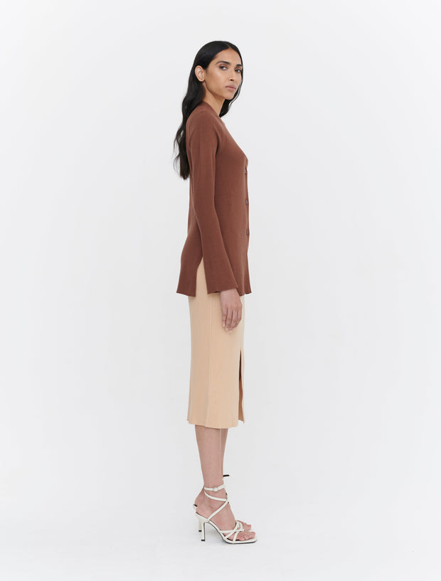 Seamed Rib Longline Cardigan with Splits