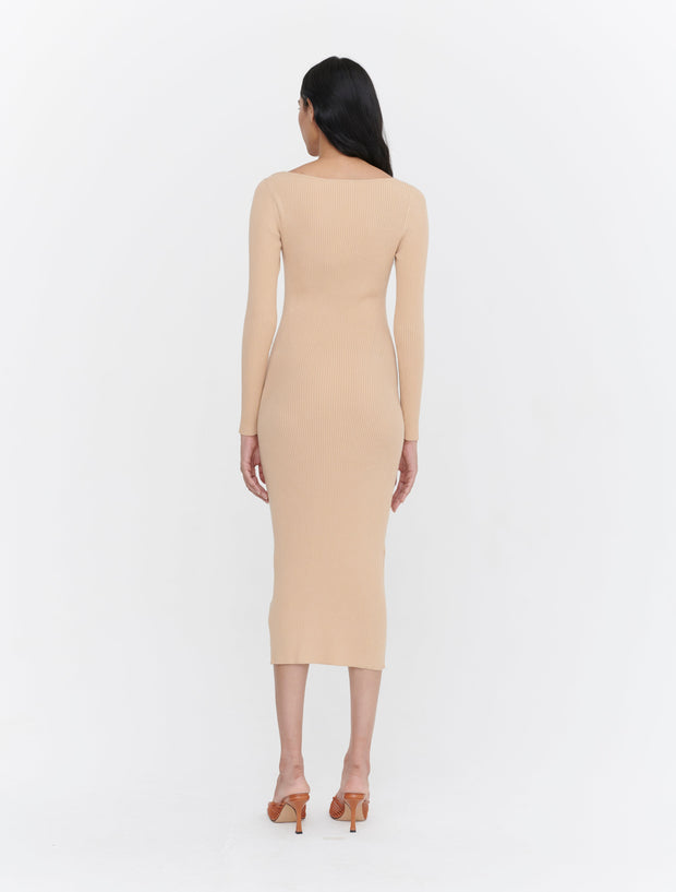 Seamed Rib Sweetheart Midi Dress