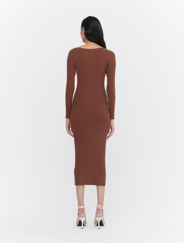 Seamed Rib Sweetheart Midi Dress