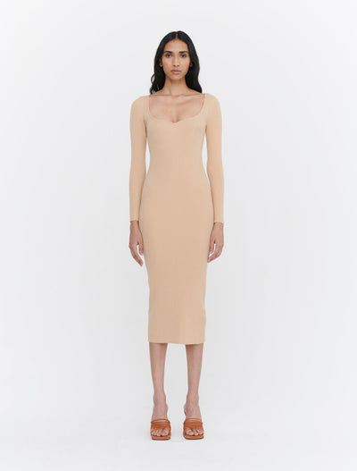 Seamed Rib Sweetheart Midi Dress