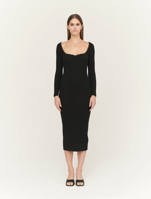 True Knit Seamed Rib Sweetheart Midi Dress