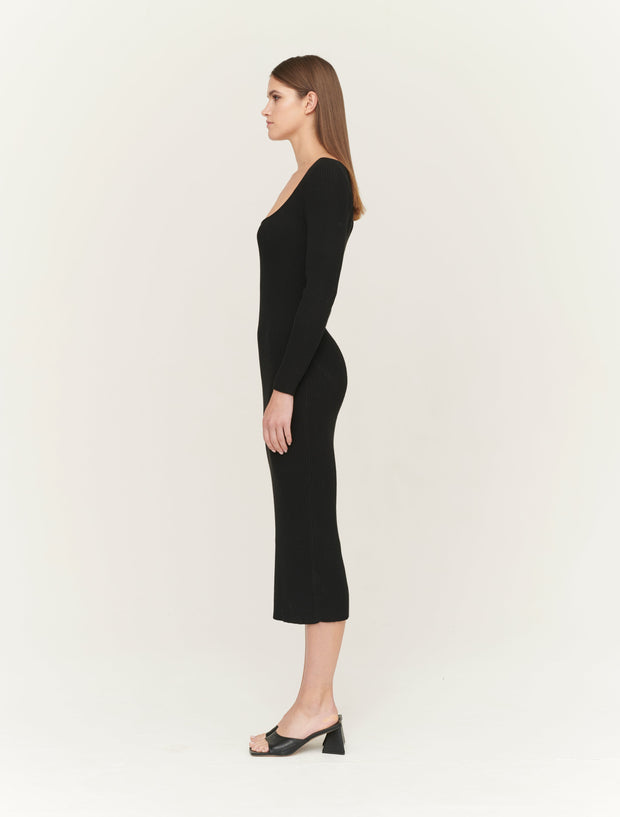 True Knit Seamed Rib Sweetheart Midi Dress