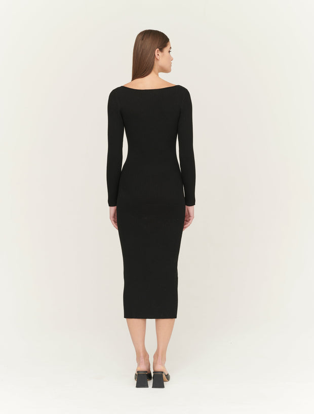 True Knit Seamed Rib Sweetheart Midi Dress